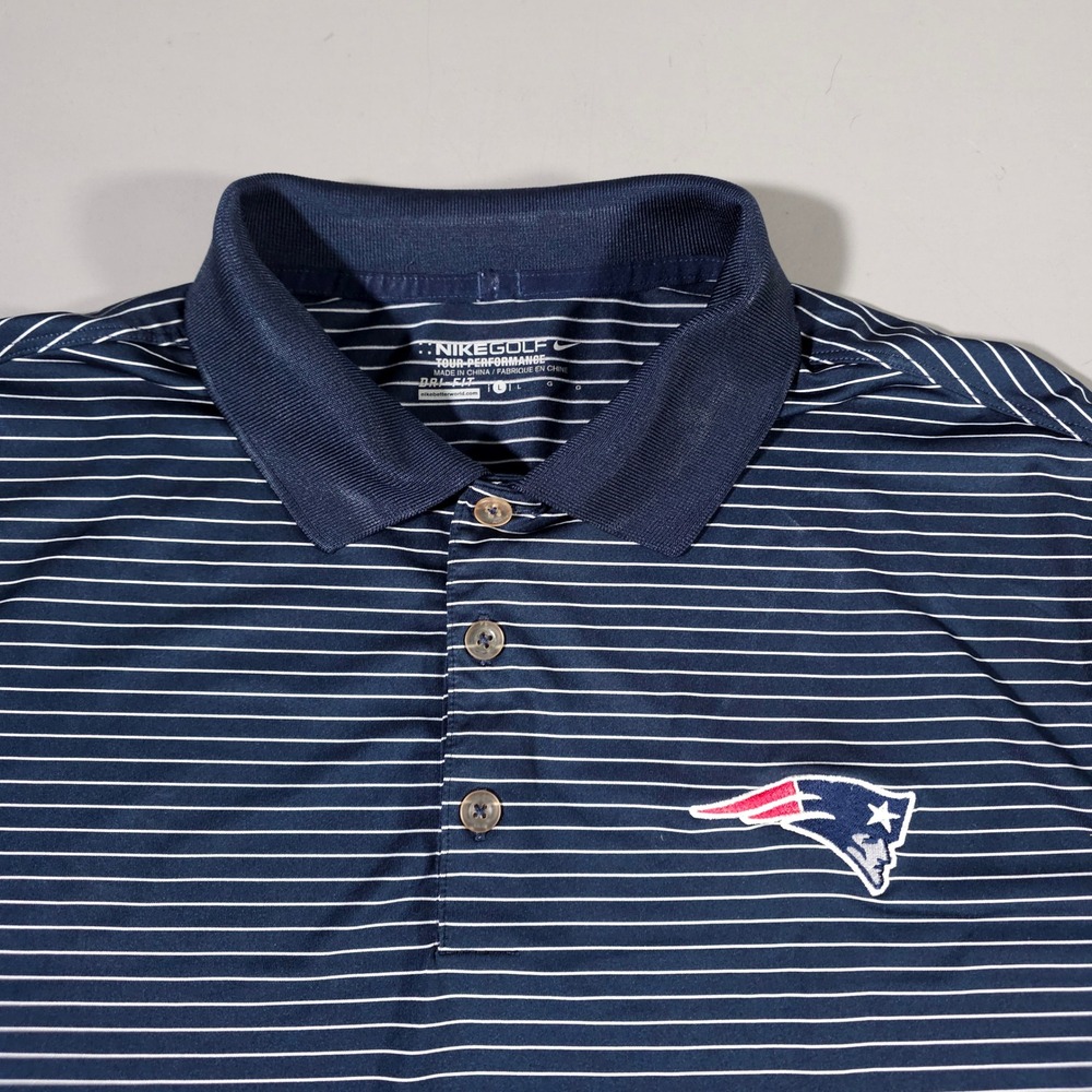 Nike Golf Polo Mens Large Blue New England Patriots Striped Dri-Fit 585748-419